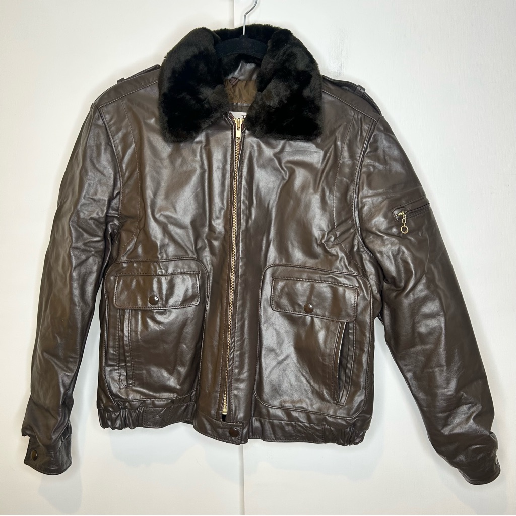 Vintage Sears The Leather Shop Bomber Jacket In Brown